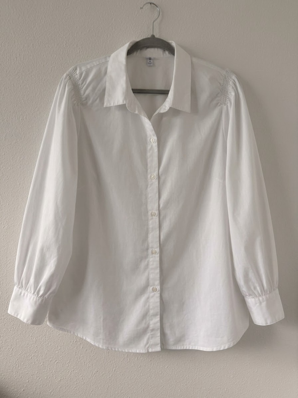 Old Navy White Button-Down Shirt with Subtle Gathered Shoulders